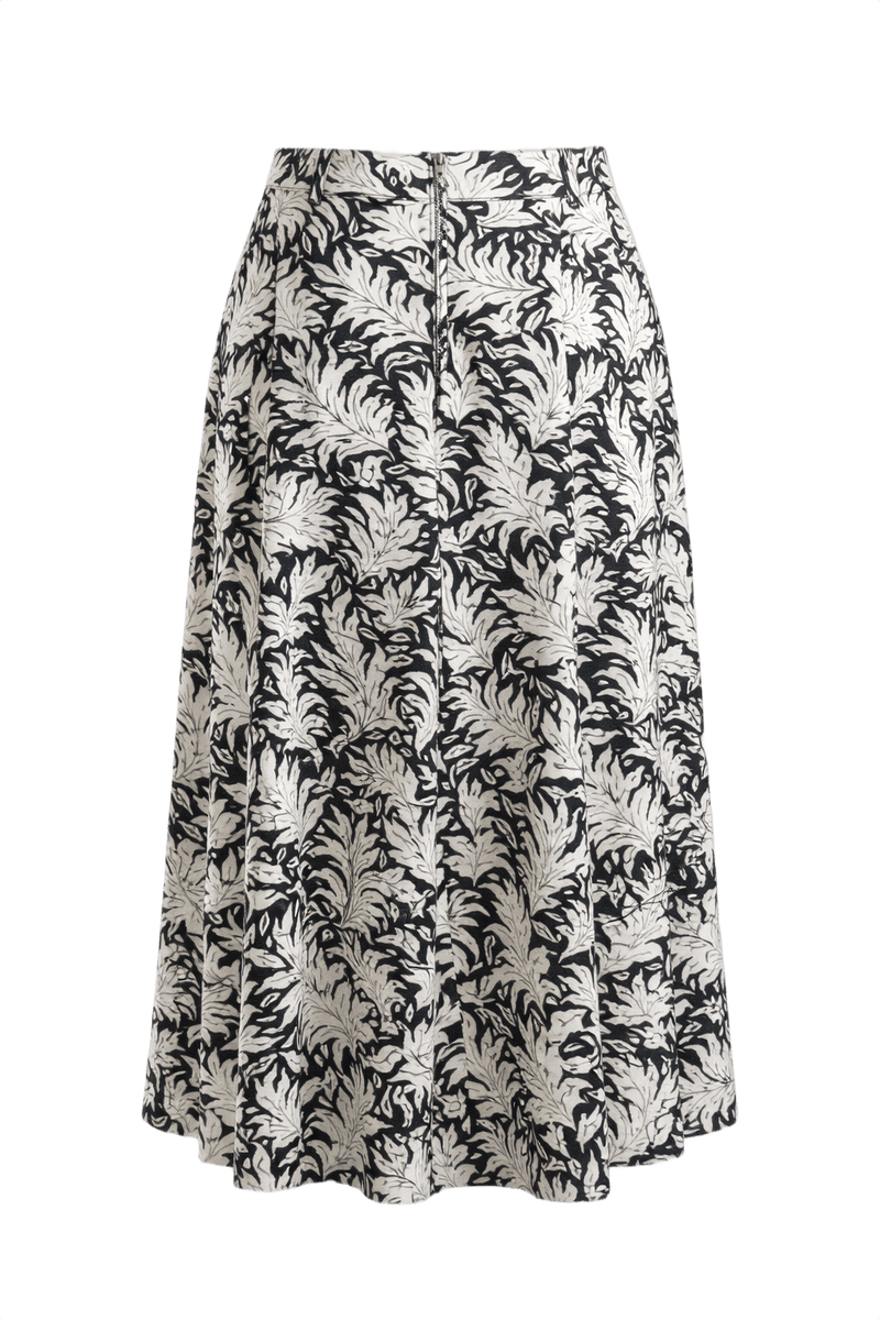 1950s Black Floral Print Textured Skirt - Back View