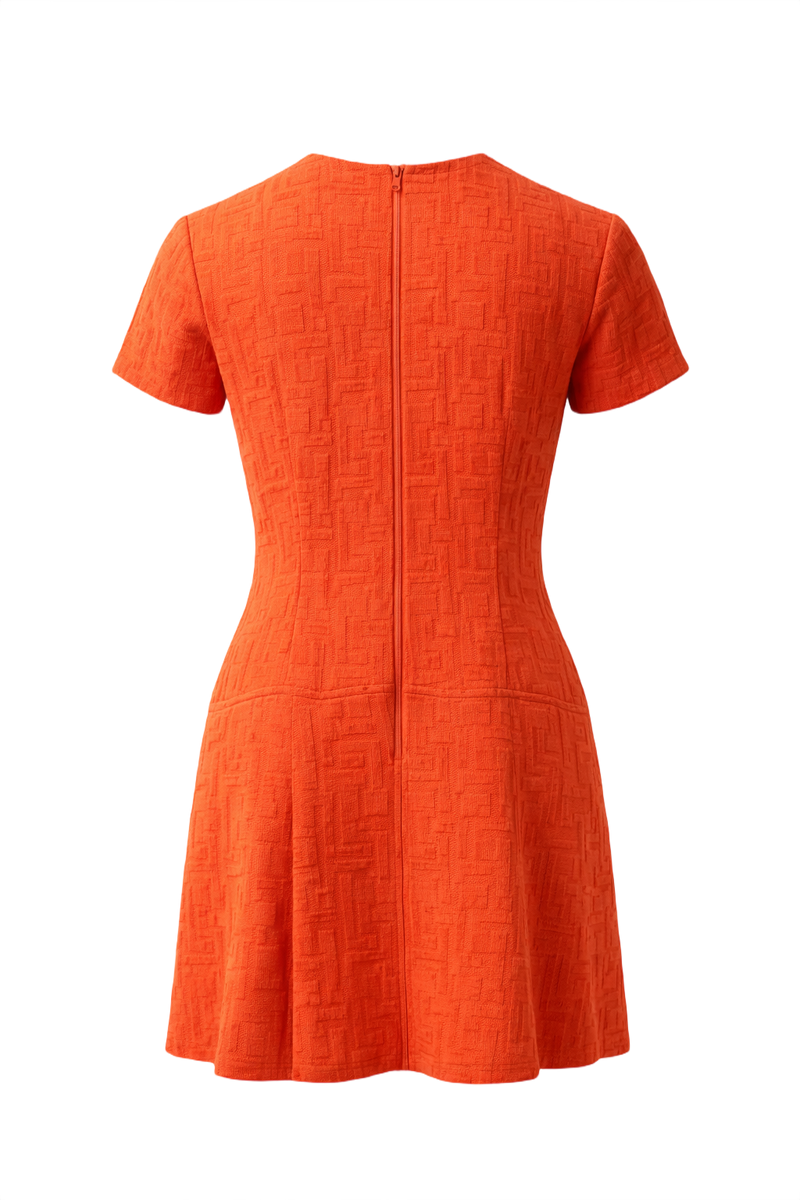 1960s Orange-Red Cotton Blend Dress - Back View