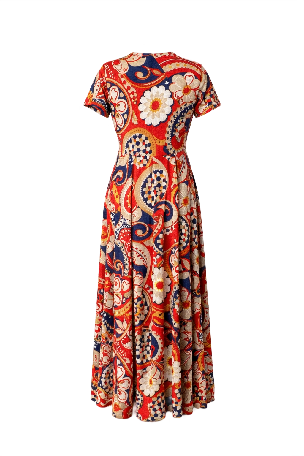 1970s Red Cotton Maxi Dress - Back View