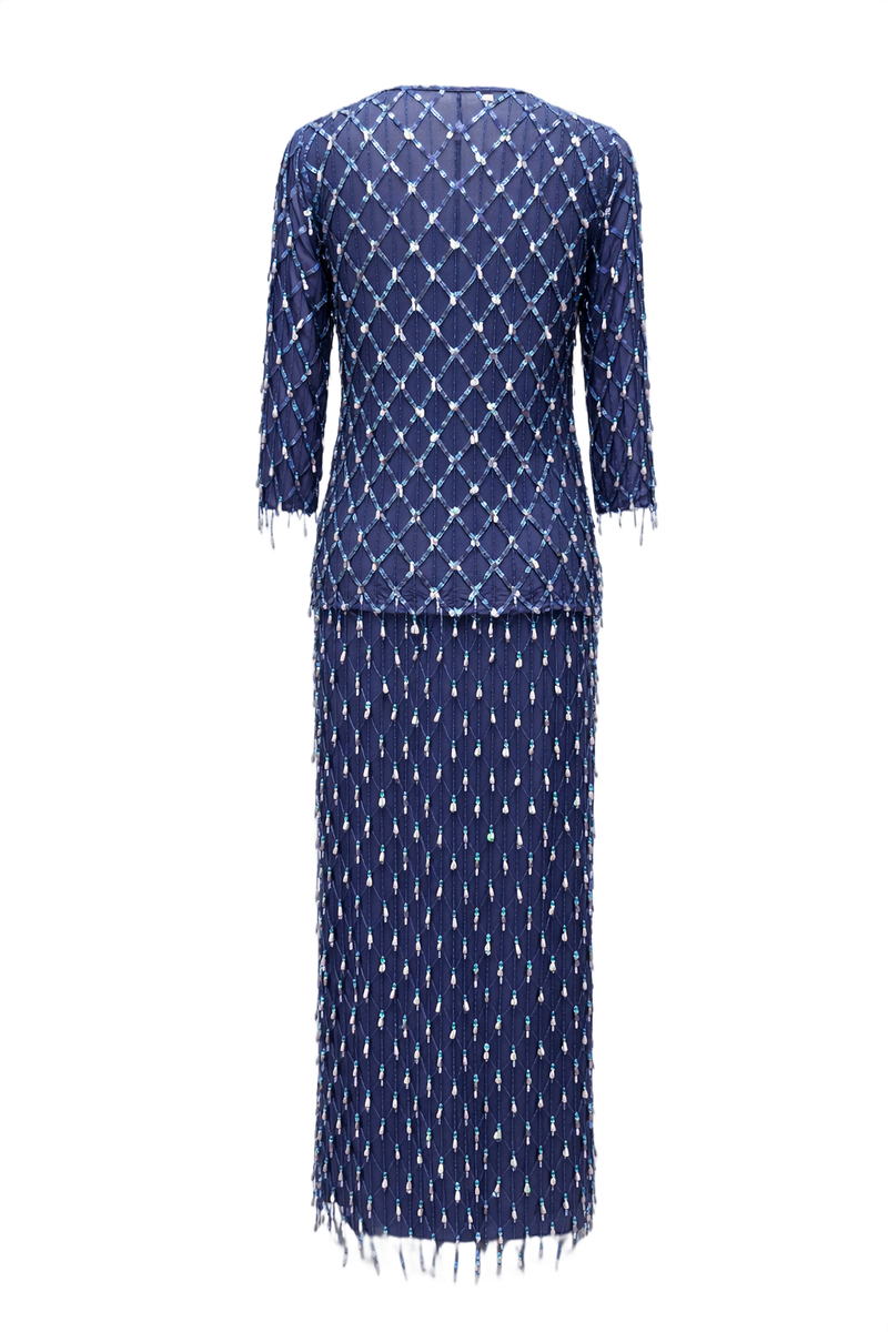 1980s Blue Synthetic Dress - Back View