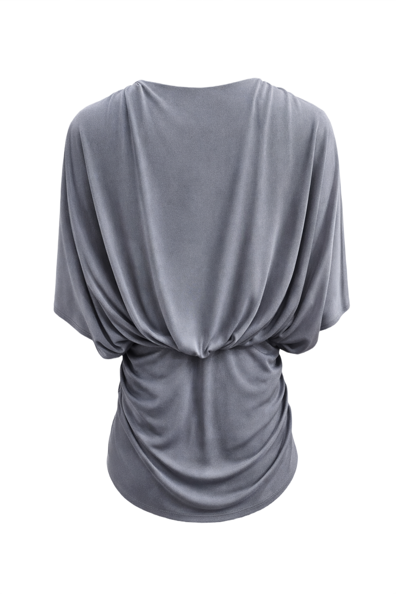1980s Metallic Silver Polyester Blend Blouse - Back View