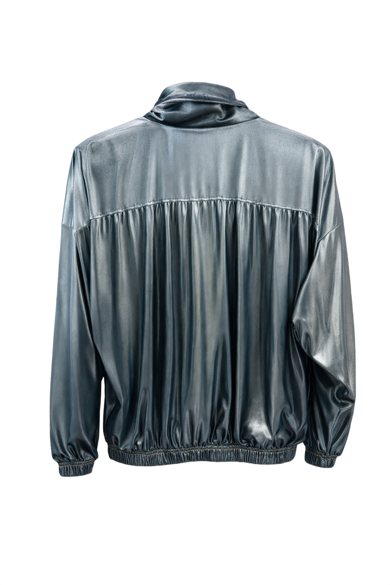 1980s Silver Synthetic Jacket - Back View
