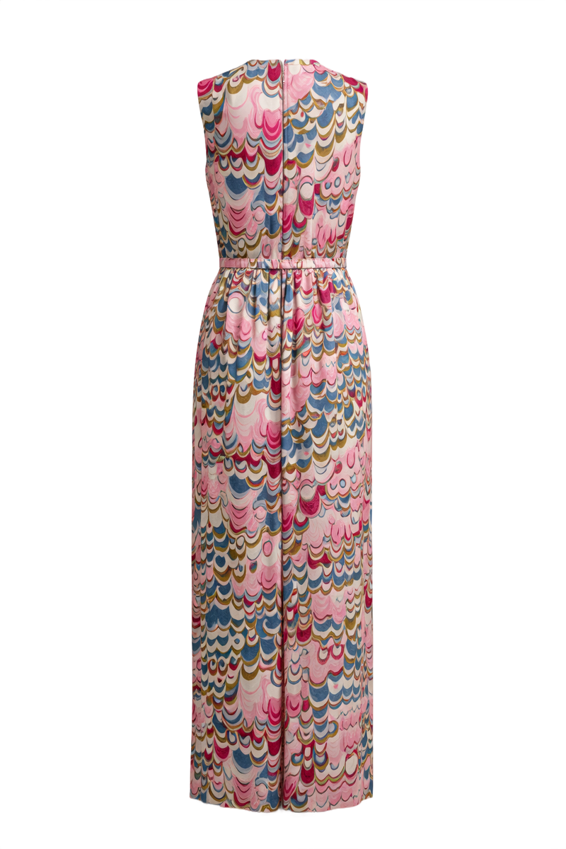 1970s Pink Polyester Maxi Dress - Back View