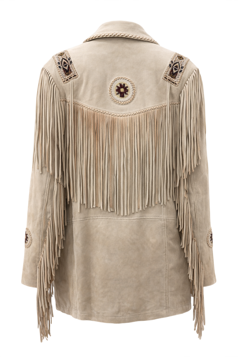 1970s Cream Leather Jacket - Back View