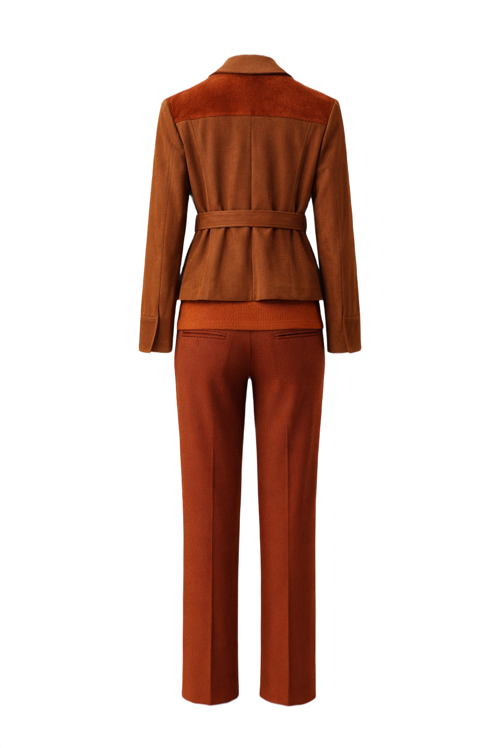 1960s Rust Brown Suede 3-Piece Set - Back View