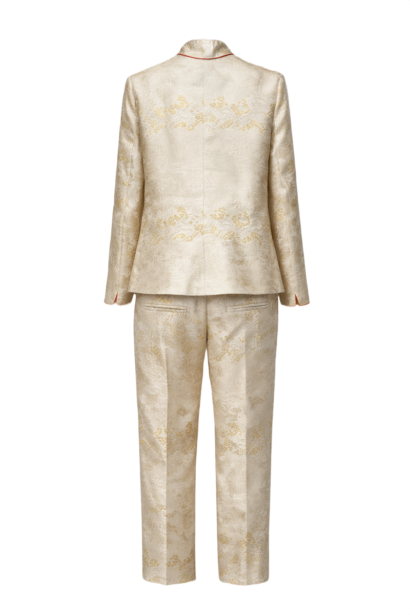 1970s Cream Brocade 2-Piece Set - Back View