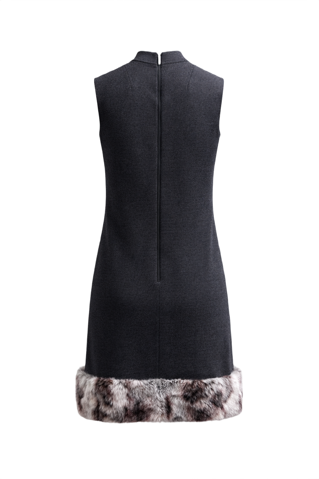 1960s Charcoal Grey Wool Blend Shift Dress - Back View