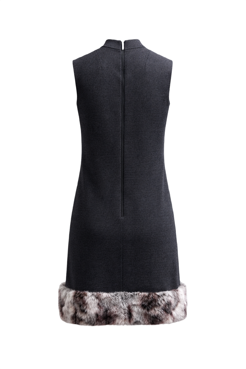1960s Charcoal Grey Wool Blend Shift Dress - Back View