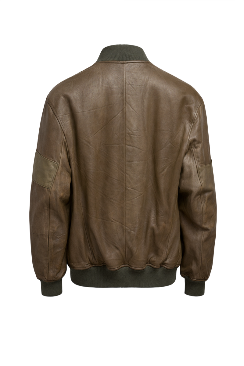 1970s Brown Leather Bomber Jacket - Back View