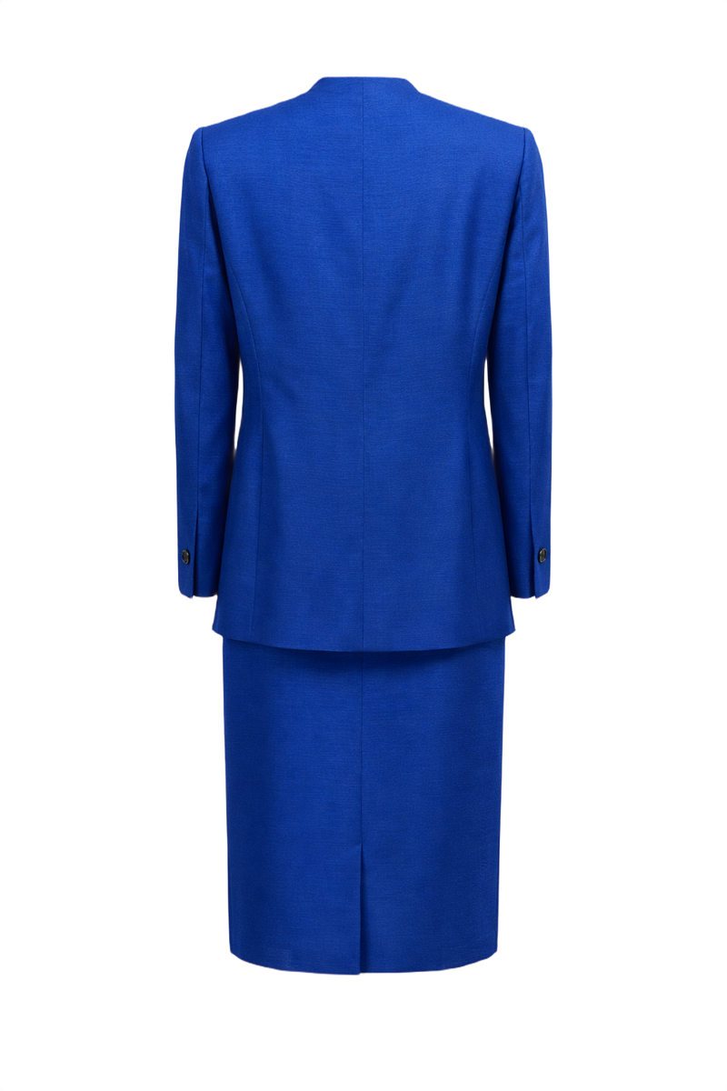 1990s Royal Blue Silk Blend Two-Piece Suit - Back View
