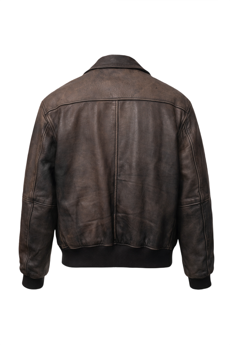 1990s Dark Brown Leather Jacket - Back View