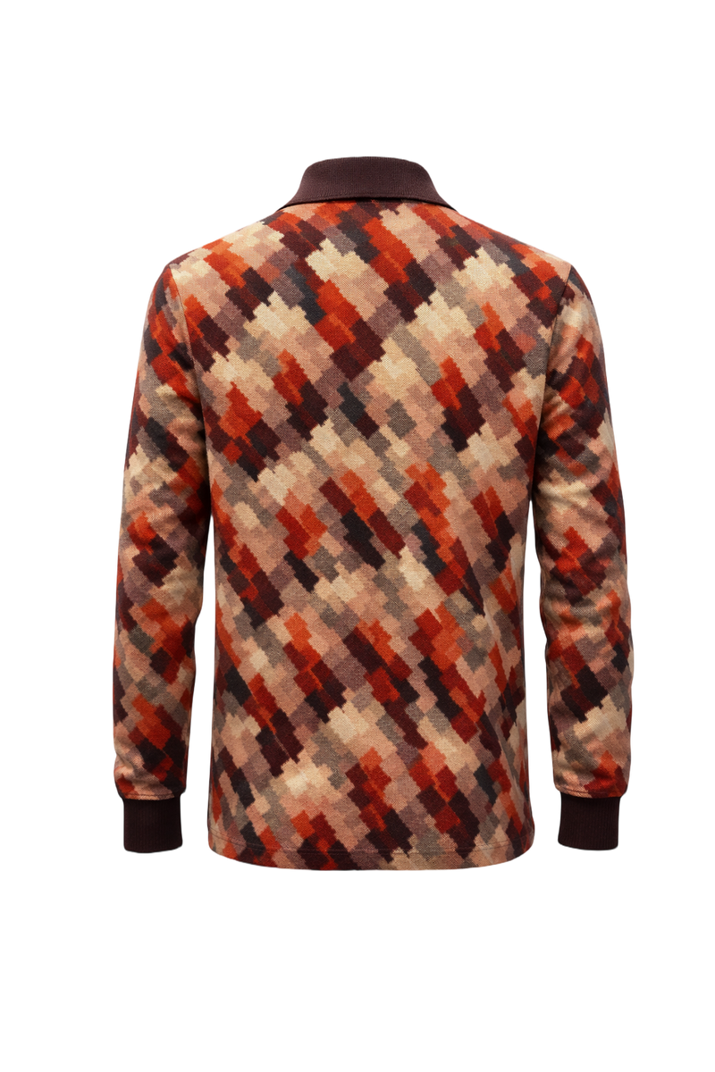 1970s Brown Knit Cotton Polo - Back View