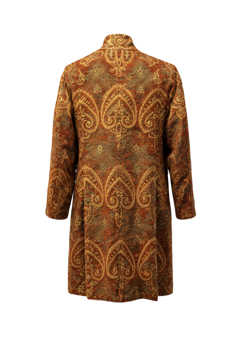 1970s Rusty Red Brocade Coat - Back View