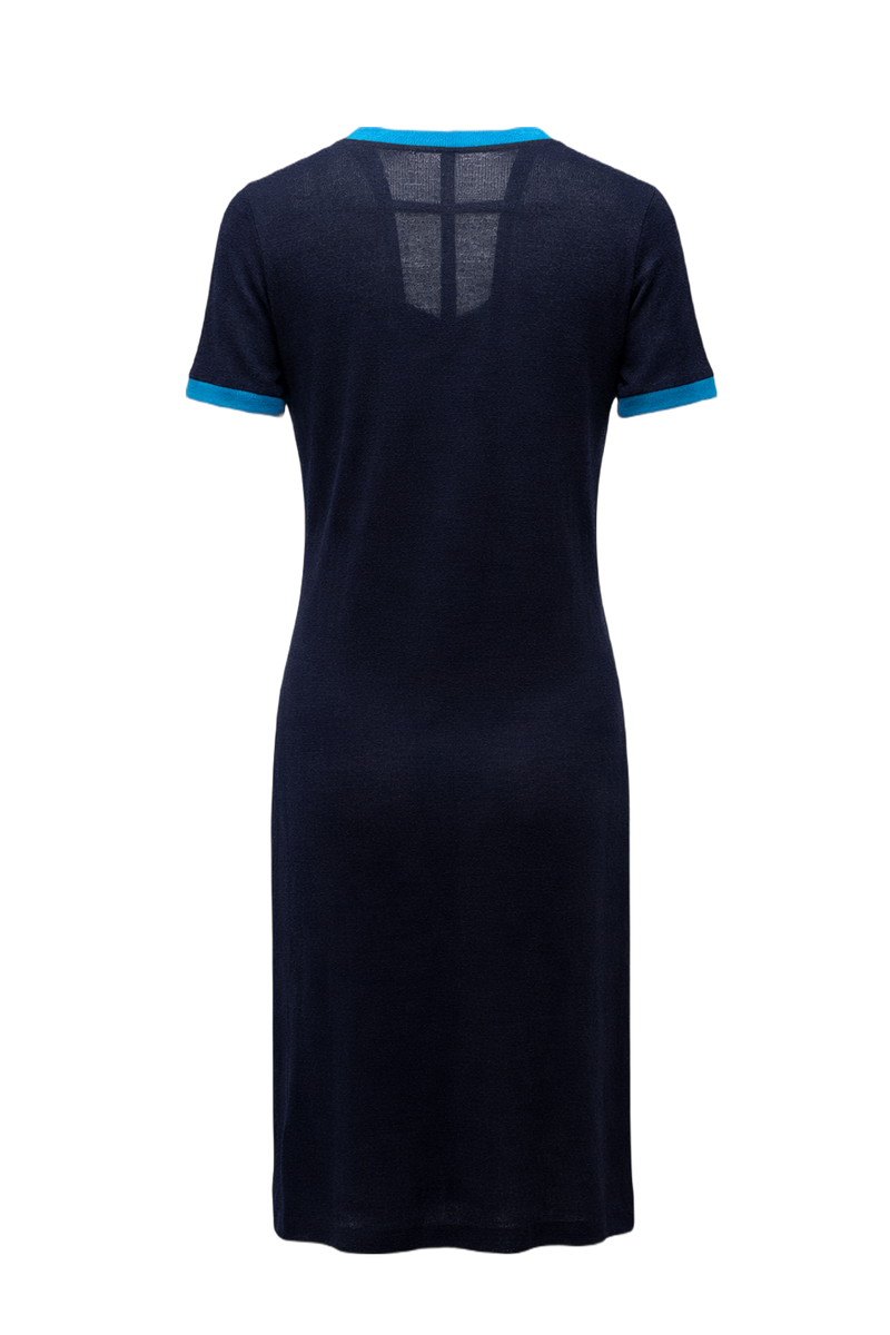 1970s Dark Blue Knit Dress - Back View
