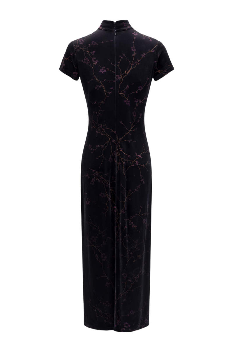 1970s Black Synthetic Blend Maxi Dress - Back View