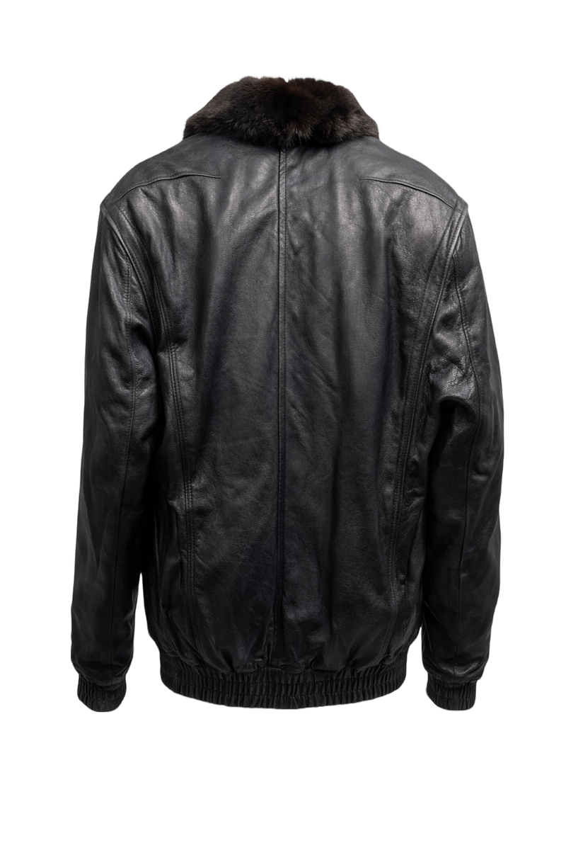 1980s Black Leather Jacket - Back View