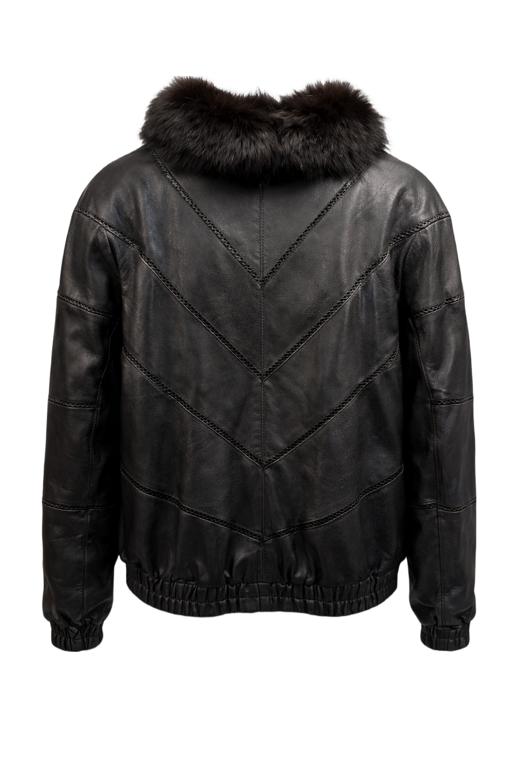 1990s Black Synthetic Leather Jacket - Back View
