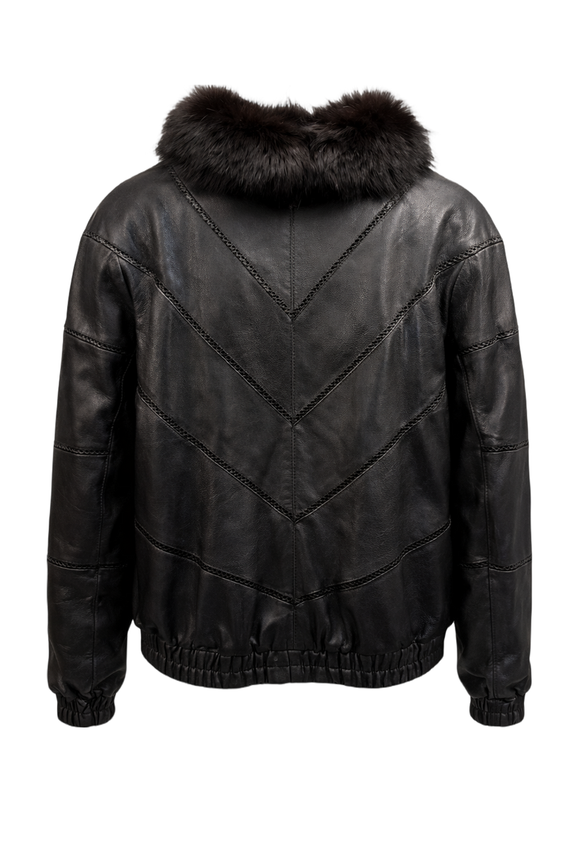 1990s Black Synthetic Leather Jacket - Back View