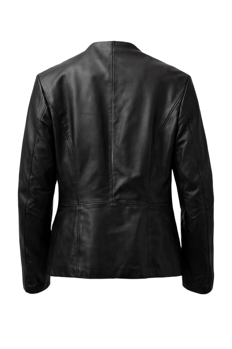 1990s Black Synthetic Leather Jacket - Back View