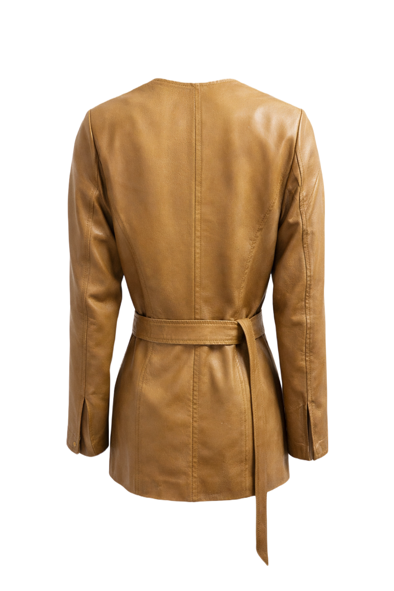 1990s Camel Synthetic Leather Jacket - Back View