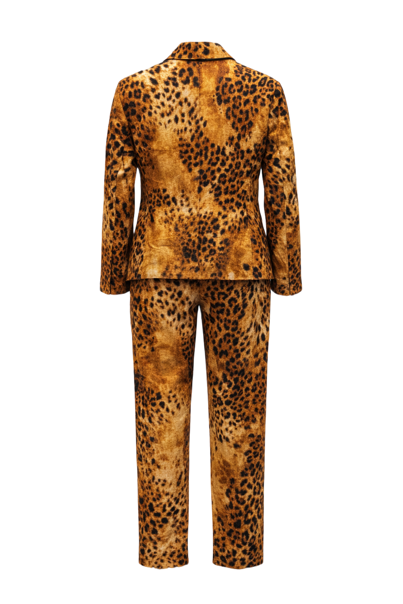 1990s Leopard Print Synthetic Blend Jacket & Pants Set - Back View