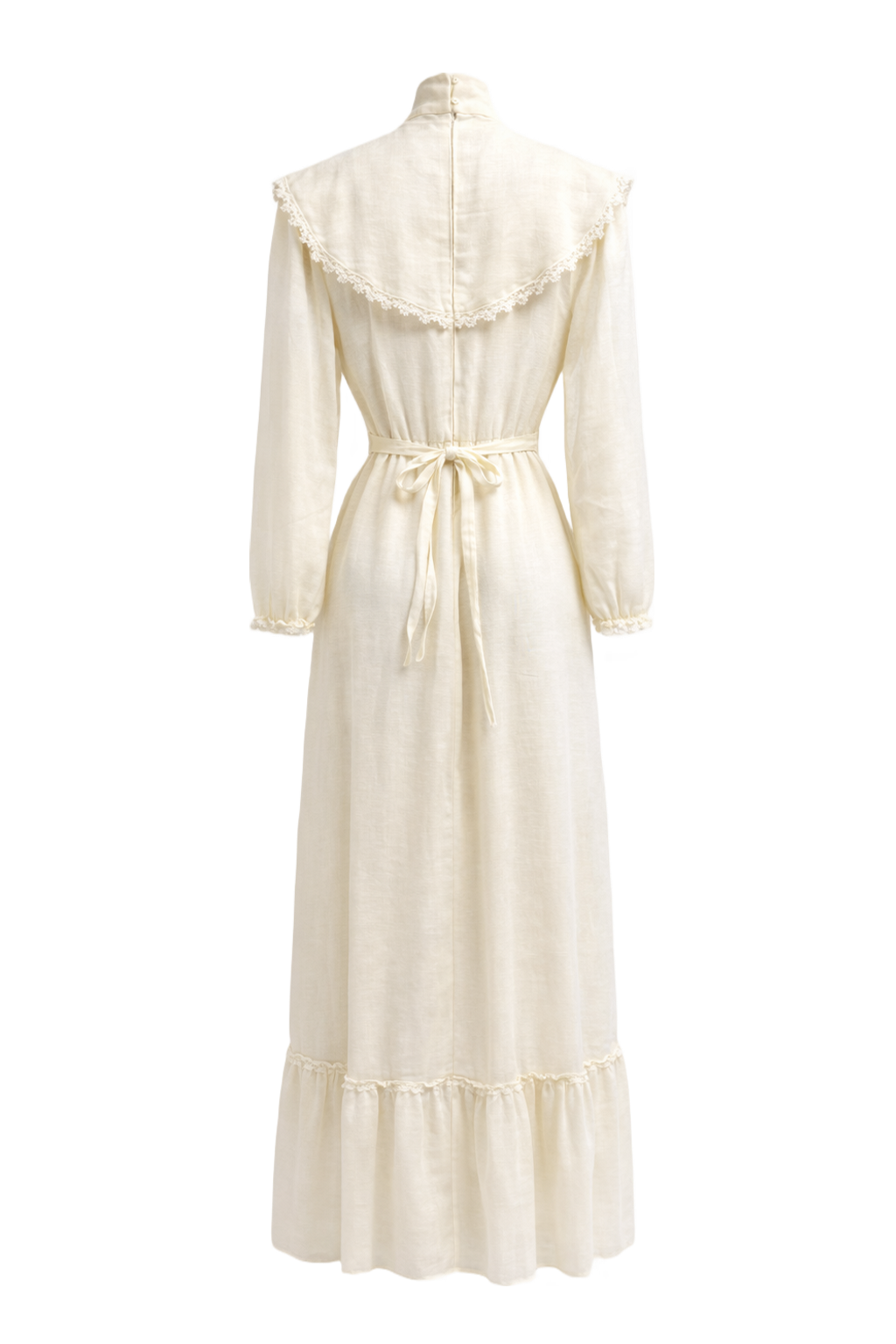 1980s Cream Synthetic Blend Maxi Dress - Back View