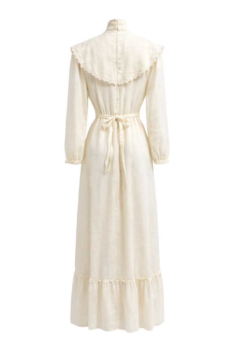 1980s Cream Synthetic Blend Maxi Dress - Back View