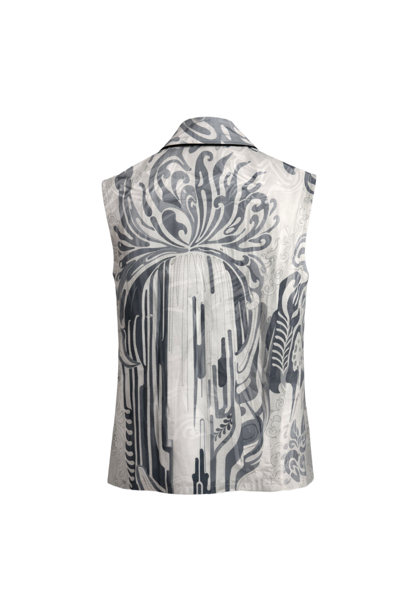 1990s Grey Synthetic Blend Sleeveless Blouse - Back View
