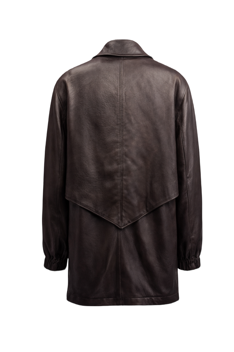 1980s Dark Brown Leather Jacket - Back View