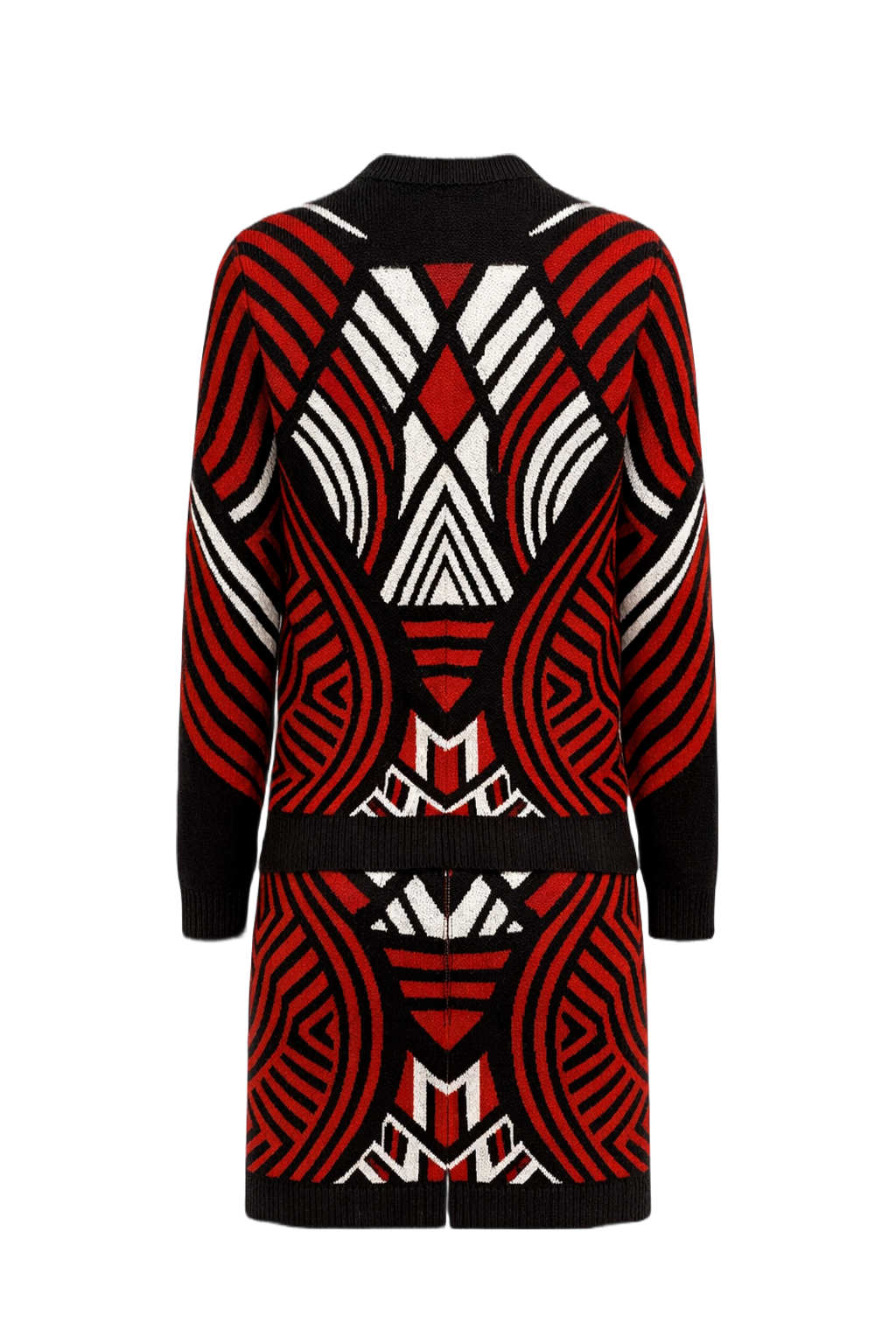 1980s Black, Red & White Knit Sweater + Skirt Set - Back View