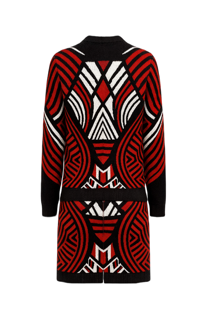 1980s Black, Red & White Knit Sweater + Skirt Set - Back View