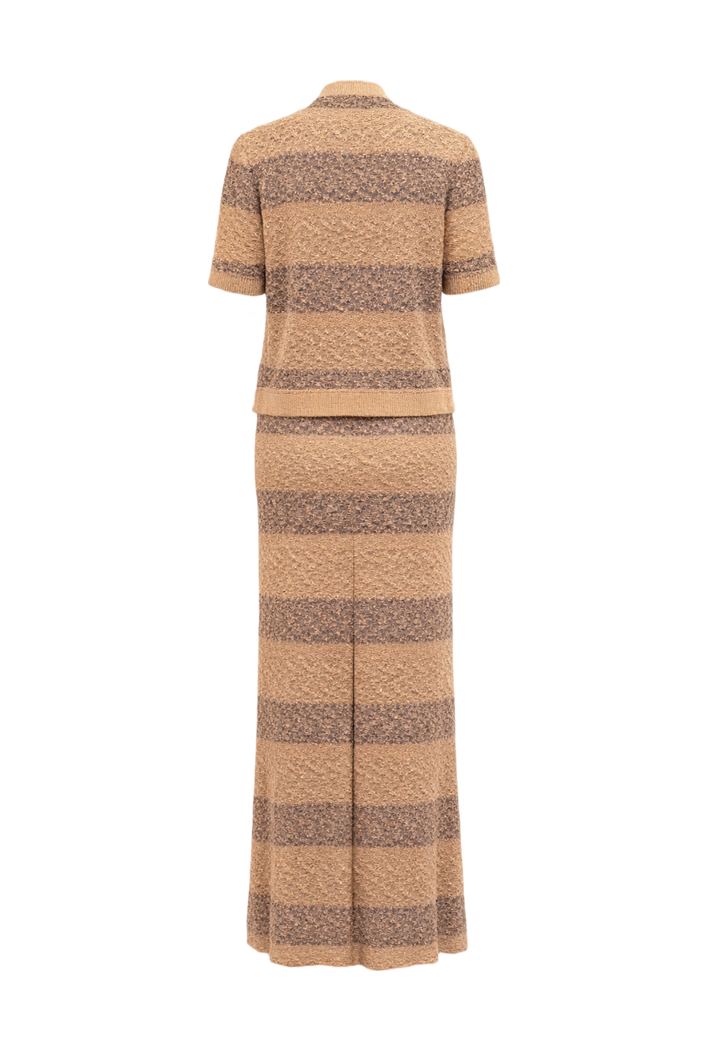 1930s Beige and Taupe Synthetic Knit Dress Set - Back View