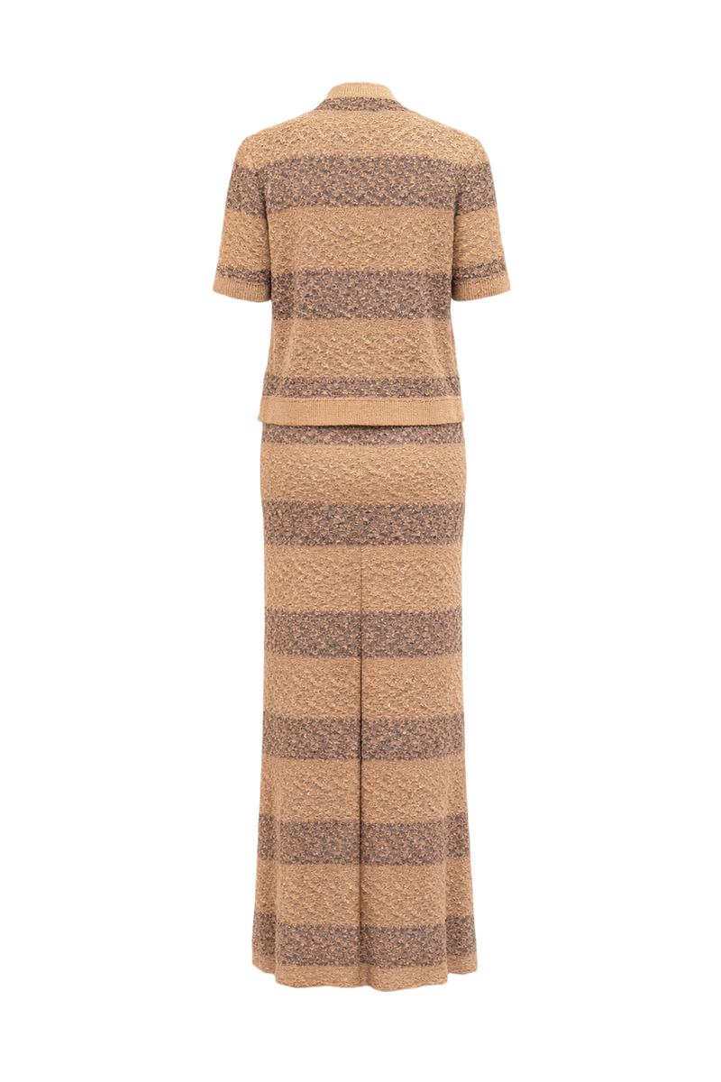 1930s Beige and Taupe Synthetic Knit Dress Set - Back View