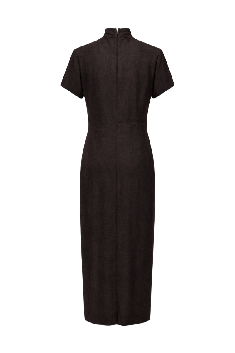 1990s Dark Brown Wool Dress - Back View