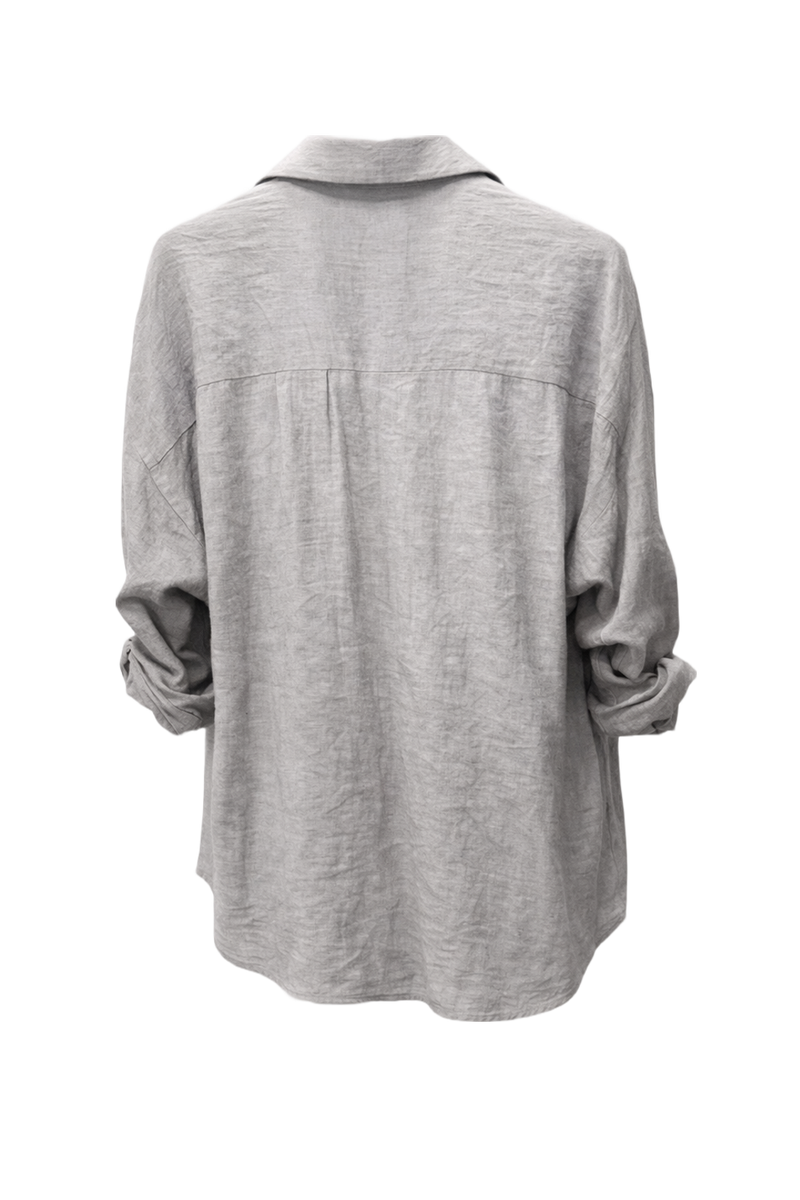 1990s Light Gray Linen Blend Shirt - Back View