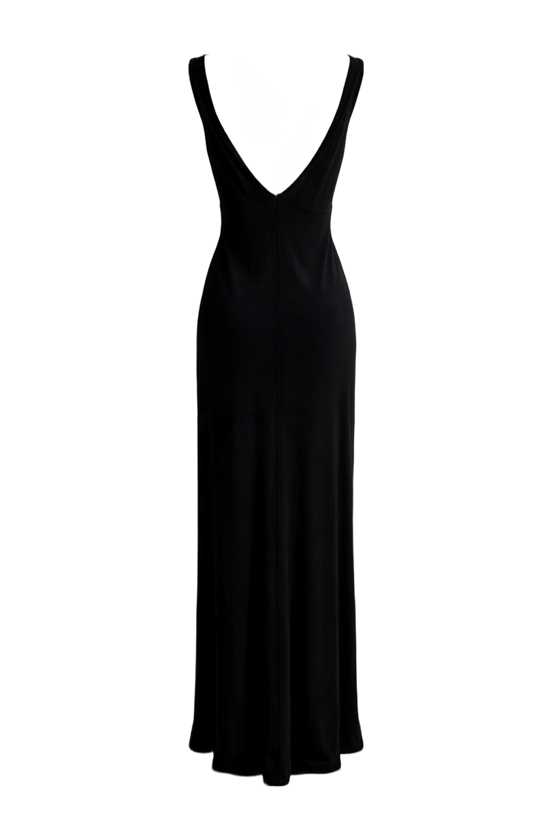 1990s Black Satin Maxi Dress - Back View