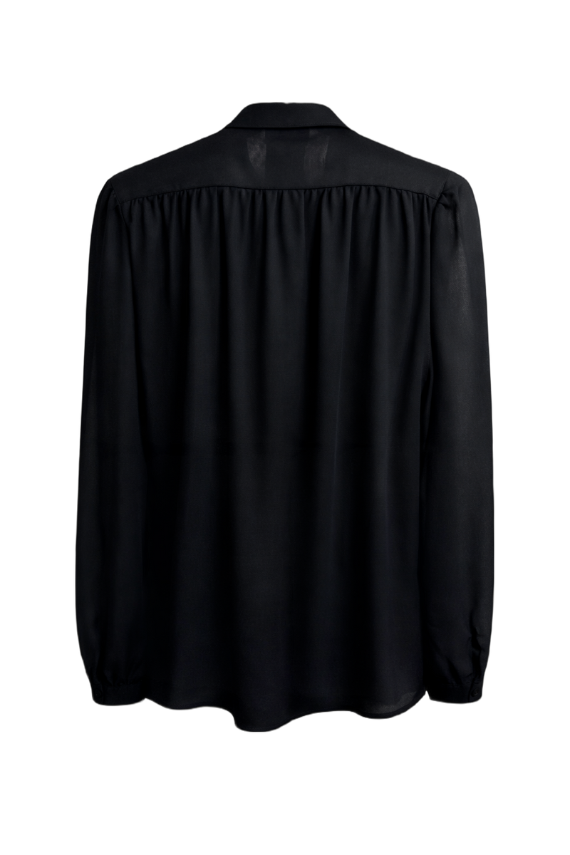 1990s Black Silk Blend Blouse - Back View