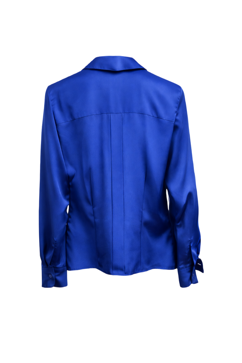 1980s Cobalt Blue Silk Blend Blouse - Back View
