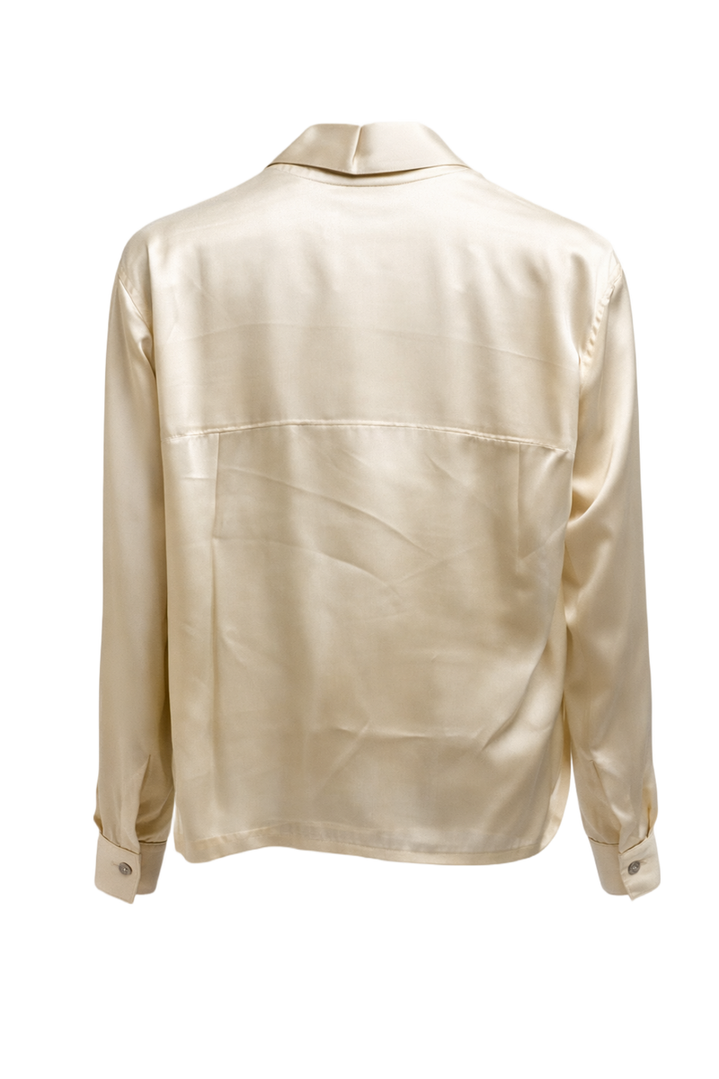 1990s Cream White Silk Blend Blouse - Back View