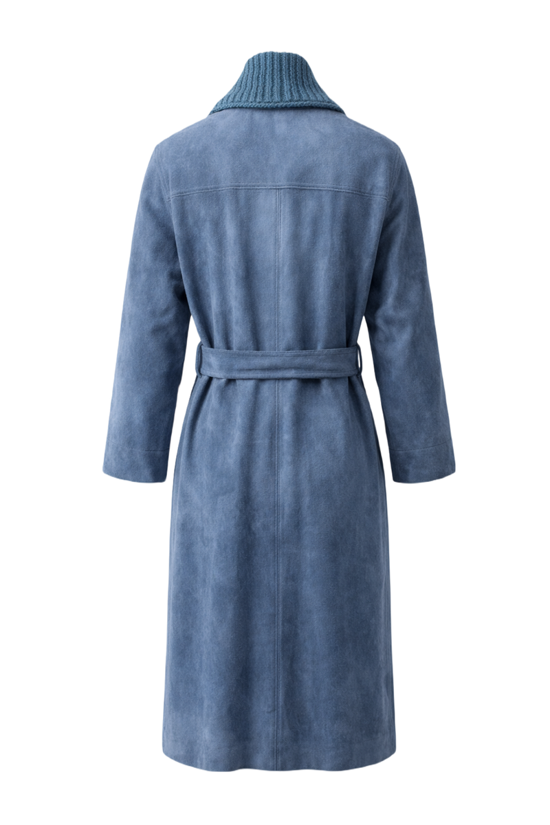 1970s Blue Suede Coat - Back View