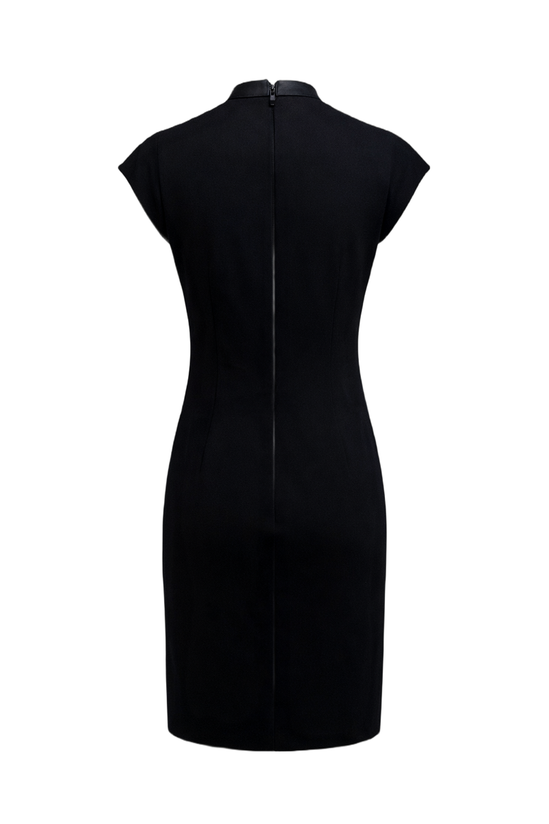 1990s Black Wool Blend Shift Dress - Back View