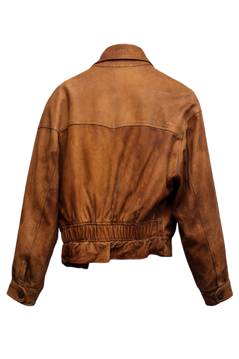 1980s Tan Leather Bomber Jacket - Back View