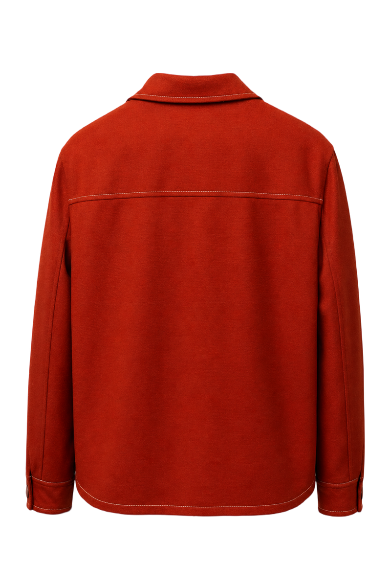 1970s Rust Red Polyester Jacket - Back View