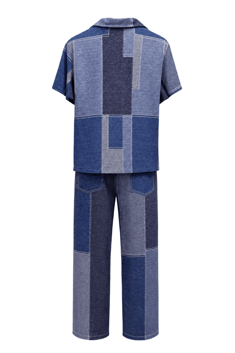 1990s Blue Cotton Blend 2-Piece Set - Back View