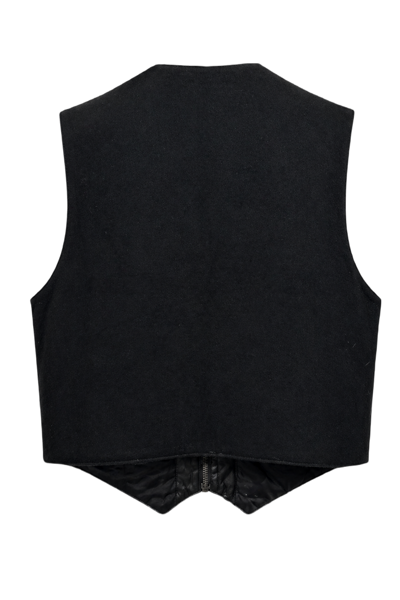 1970s Black Leather Quilted Vest - Back View