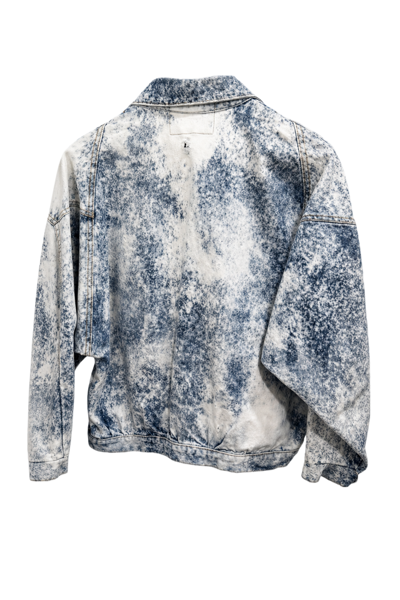 1990s Acid Wash Blue Cotton Blend Jacket - Back View