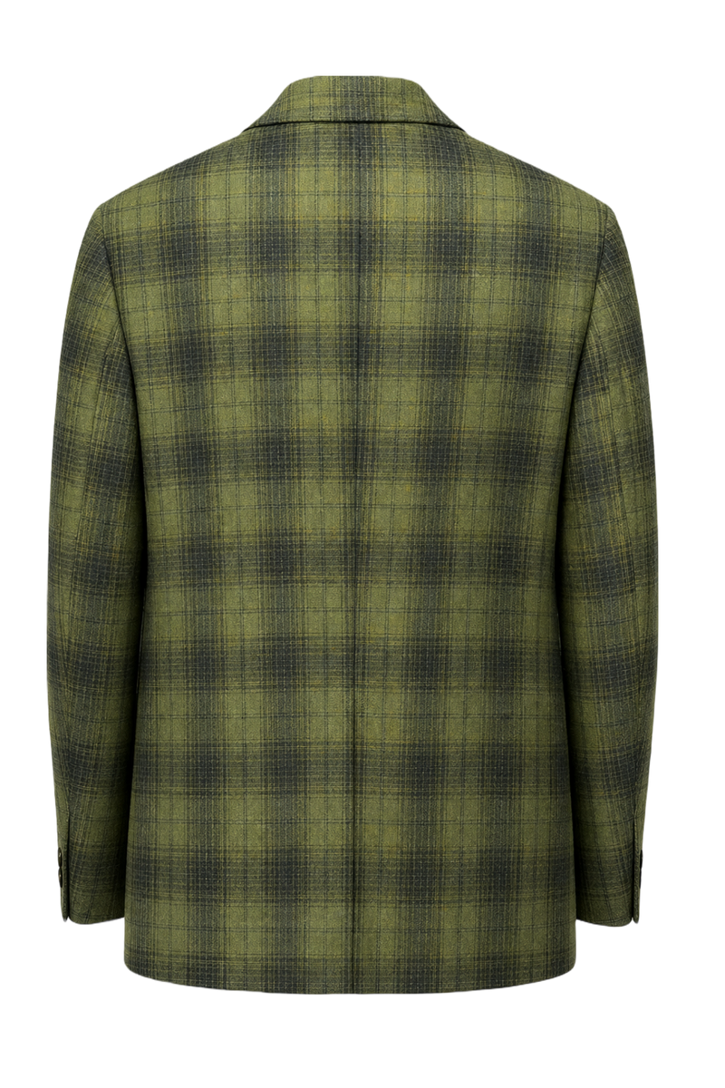 1970s Green Plaid Wool Blazer - Back View