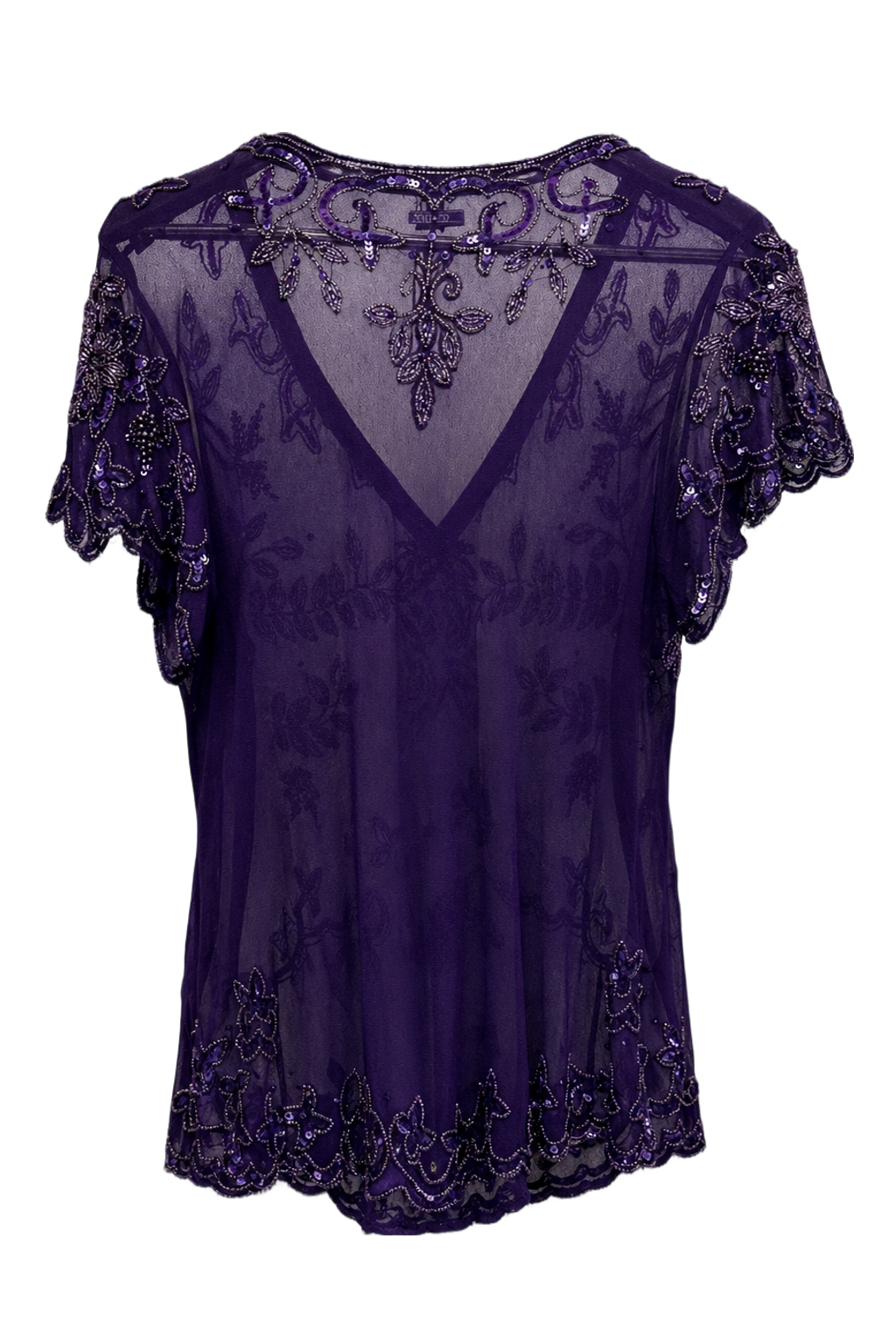 1980s Deep Purple Mesh Blouse - Back View