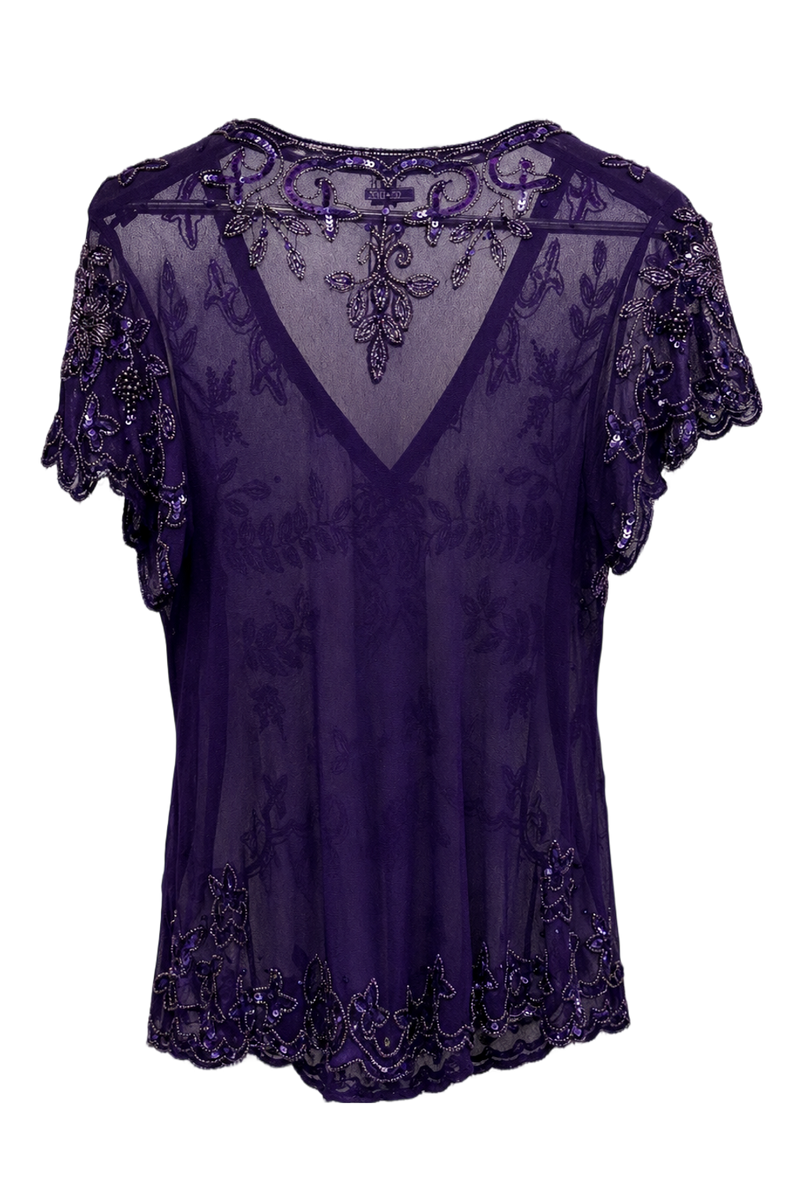 1980s Deep Purple Mesh Blouse - Back View