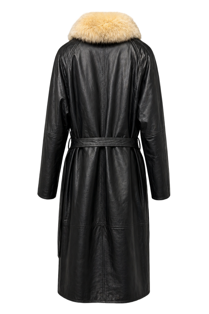 1990s Black Leather Coat - Back View
